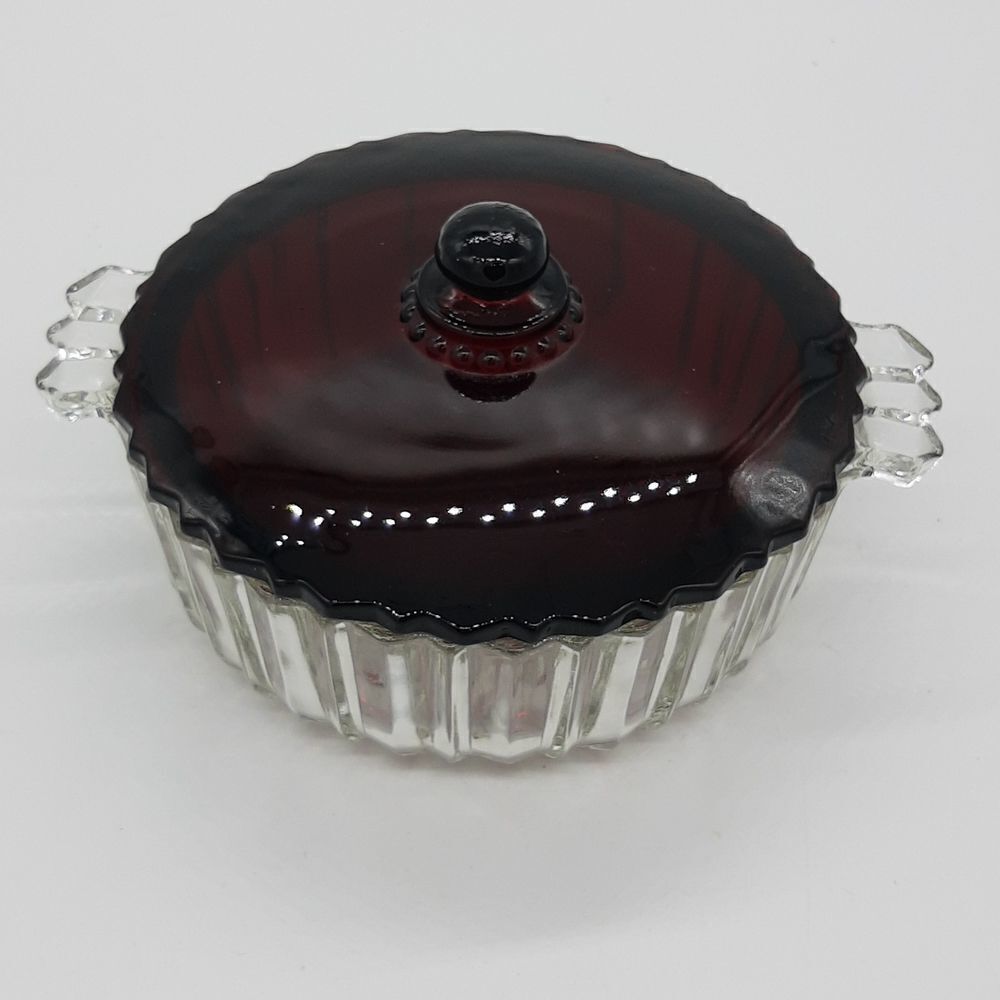 Candy Bowl Dish ruby red clear bottom with red top vintage